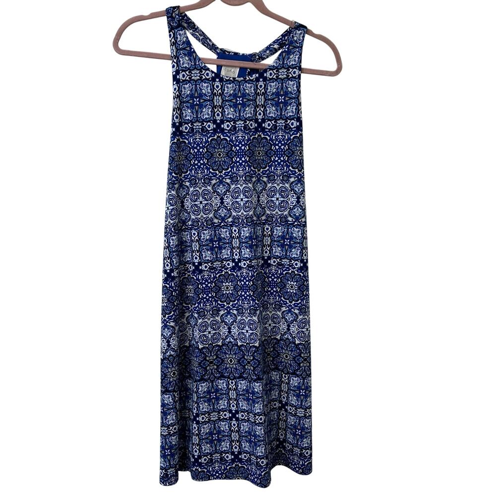 Cupio Womens Sz Medium Blue Floral Paisley Sleeveless Dress Summer Boho Vacation